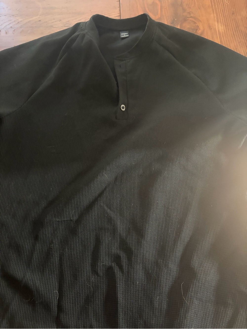 NFINITY Black Waffle-Knit Henley Long Sleeve Shirt
